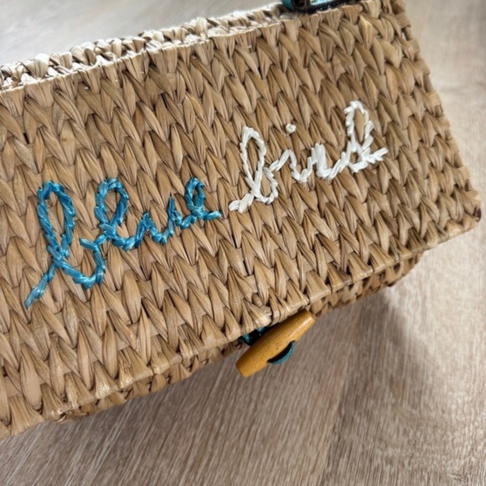 Kate Spade New York blue bird birdhouse maya wicker raffia handbag blue bird - Picture 3 of 11